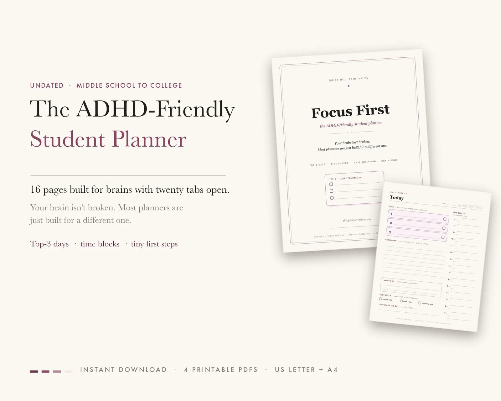 Focus First — the ADHD-friendly student planner — printable preview